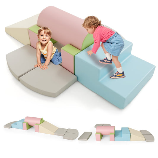 10 Pieces Foam Climbing Blocks Set with PU Leather Surface for 1-3 Years Old-Grey