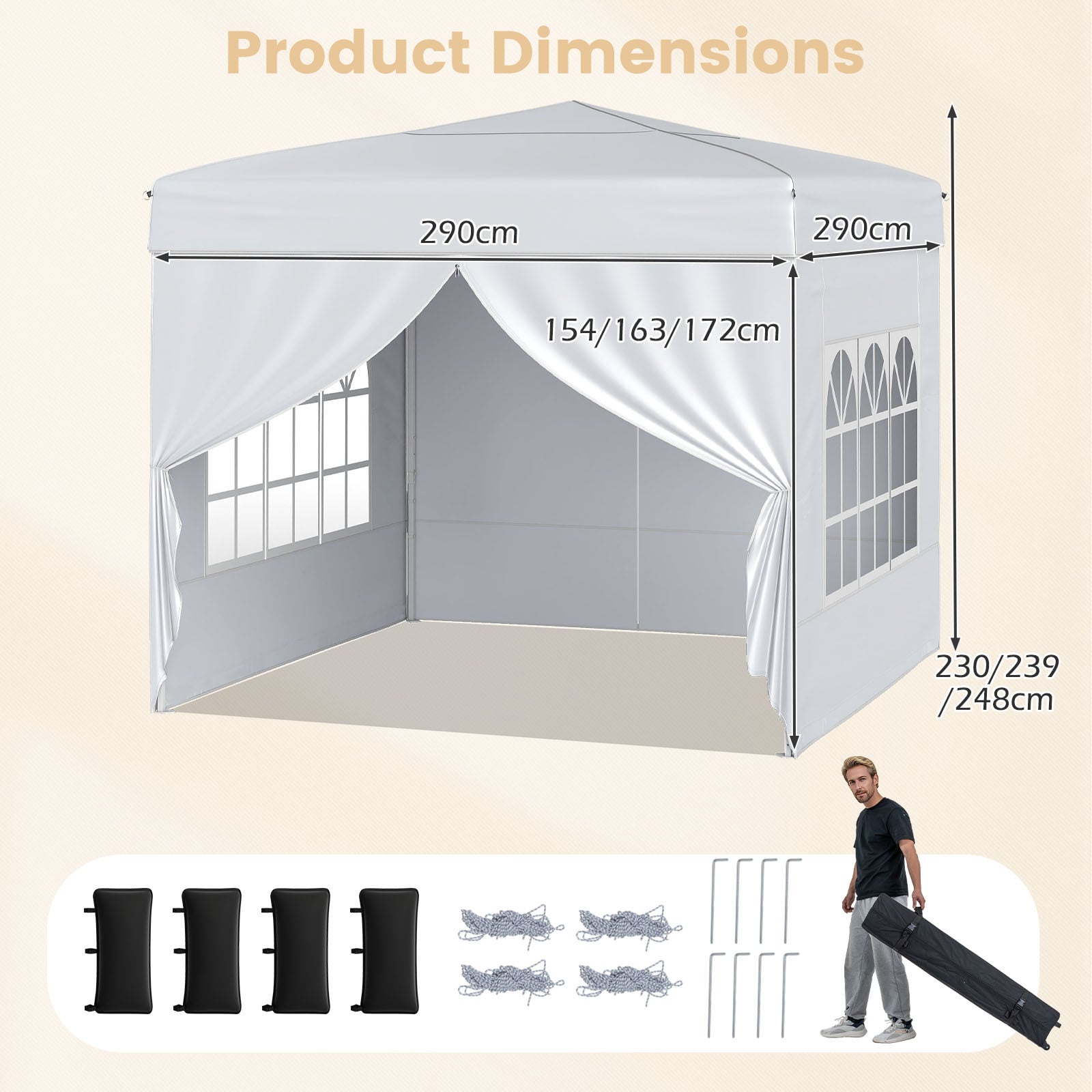 10 X 10 FT Pop up Canopy Tent Outdoor Patio Commercial Sunshade Shelter with 4 Sidewalls-White