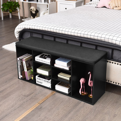 10-Cube Storage Bench Cabinet with Adjustable Shelves-Black