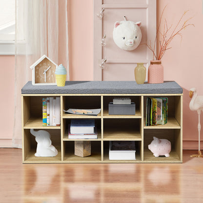 10-Cube Storage Bench Cabinet with Adjustable Shelves-Natural