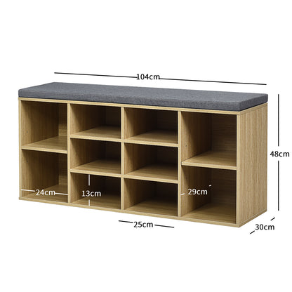 10-Cube Storage Bench Cabinet with Adjustable Shelves-Natural