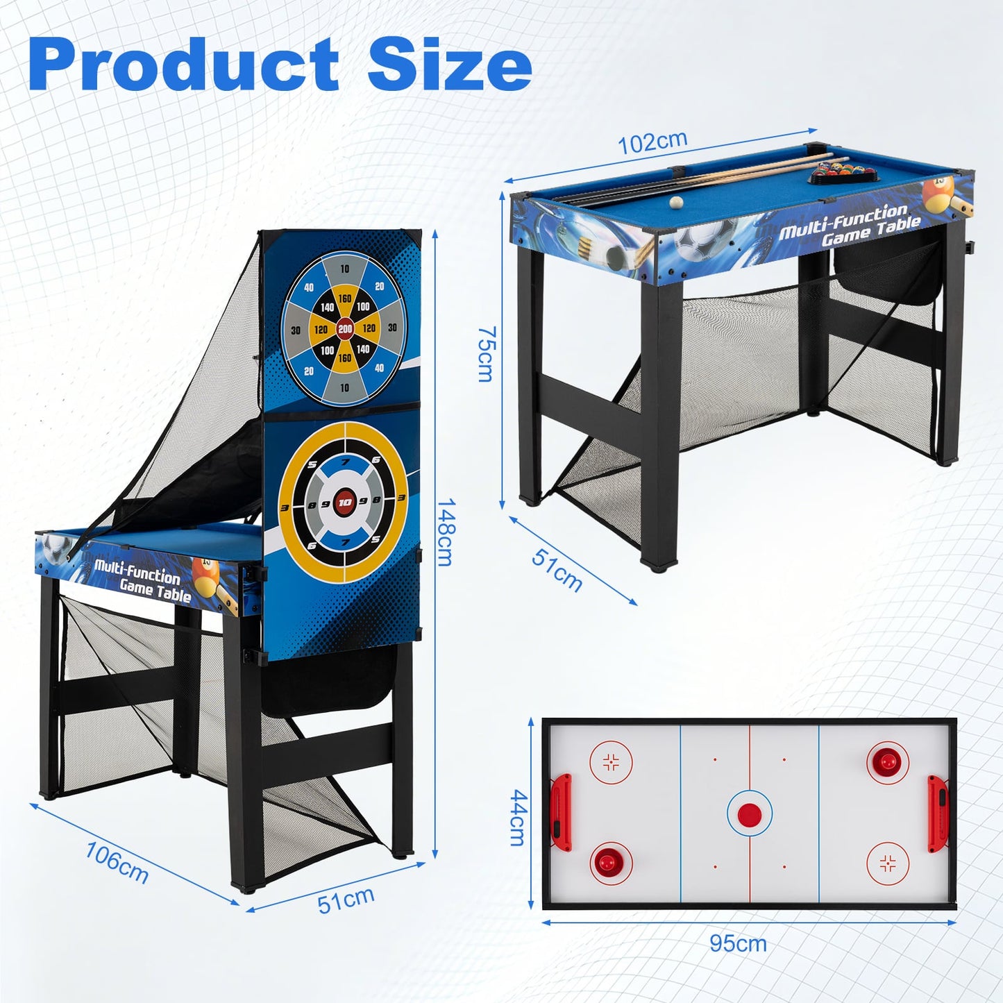 10-in-1 Combo Game Table Set with Storage Bag and Accessories-Blue