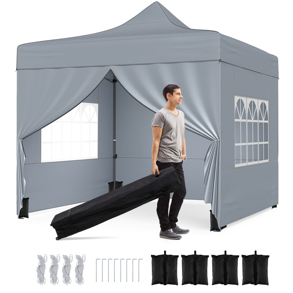 10 x 10 Feet Pop up Canopy Tent with 4 Removable Sidewalls-Grey