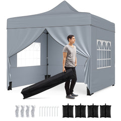 10 x 10 Feet Pop up Canopy Tent with 4 Removable Sidewalls-Grey