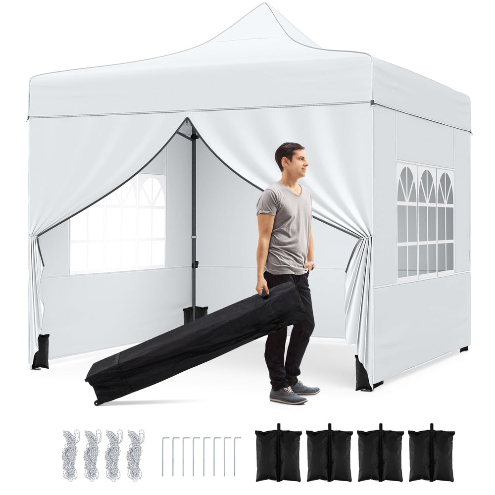 10 x 10 Feet Pop up Canopy Tent with 4 Removable Sidewalls-White