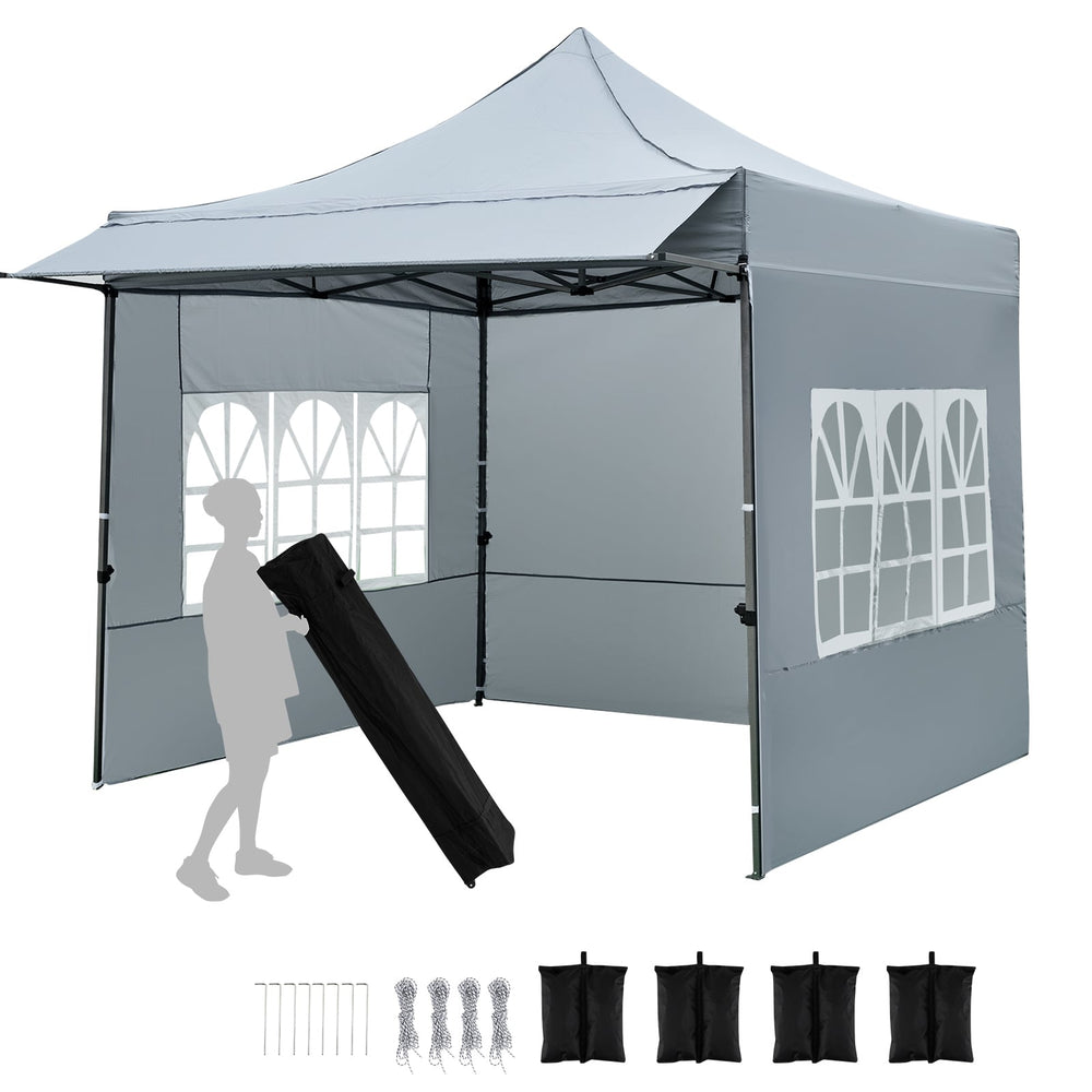 10 x 10 Pop Up Canopy Tent with 3 Sidewalls-Grey