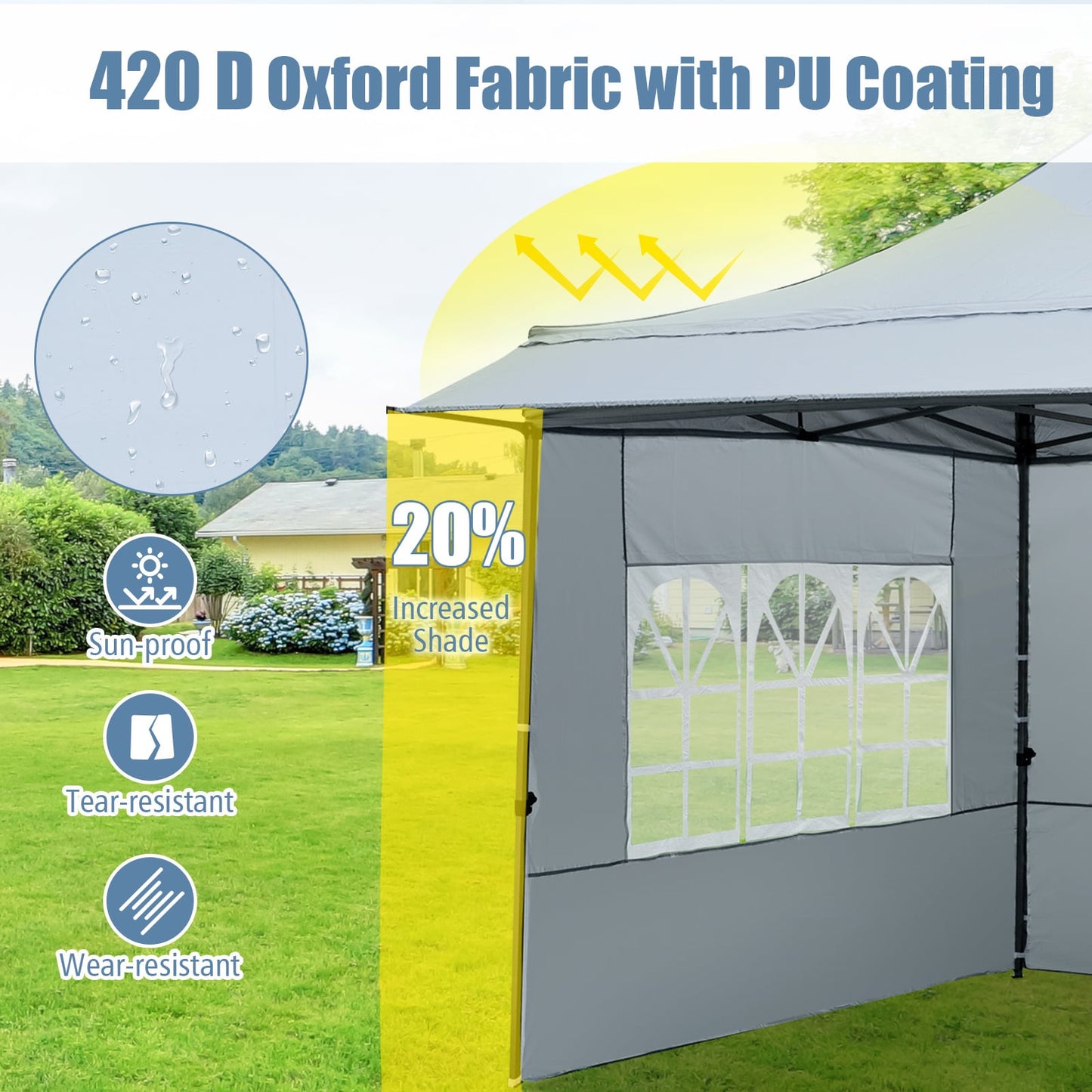 10 x 10 Pop Up Canopy Tent with 3 Sidewalls-Grey