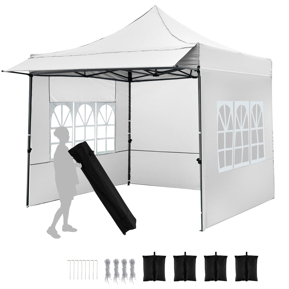 10 x 10 Pop Up Canopy Tent with 3 Sidewalls-White