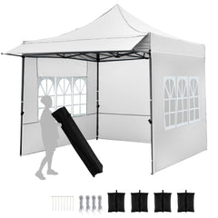 10 x 10 Pop Up Canopy Tent with 3 Sidewalls-White
