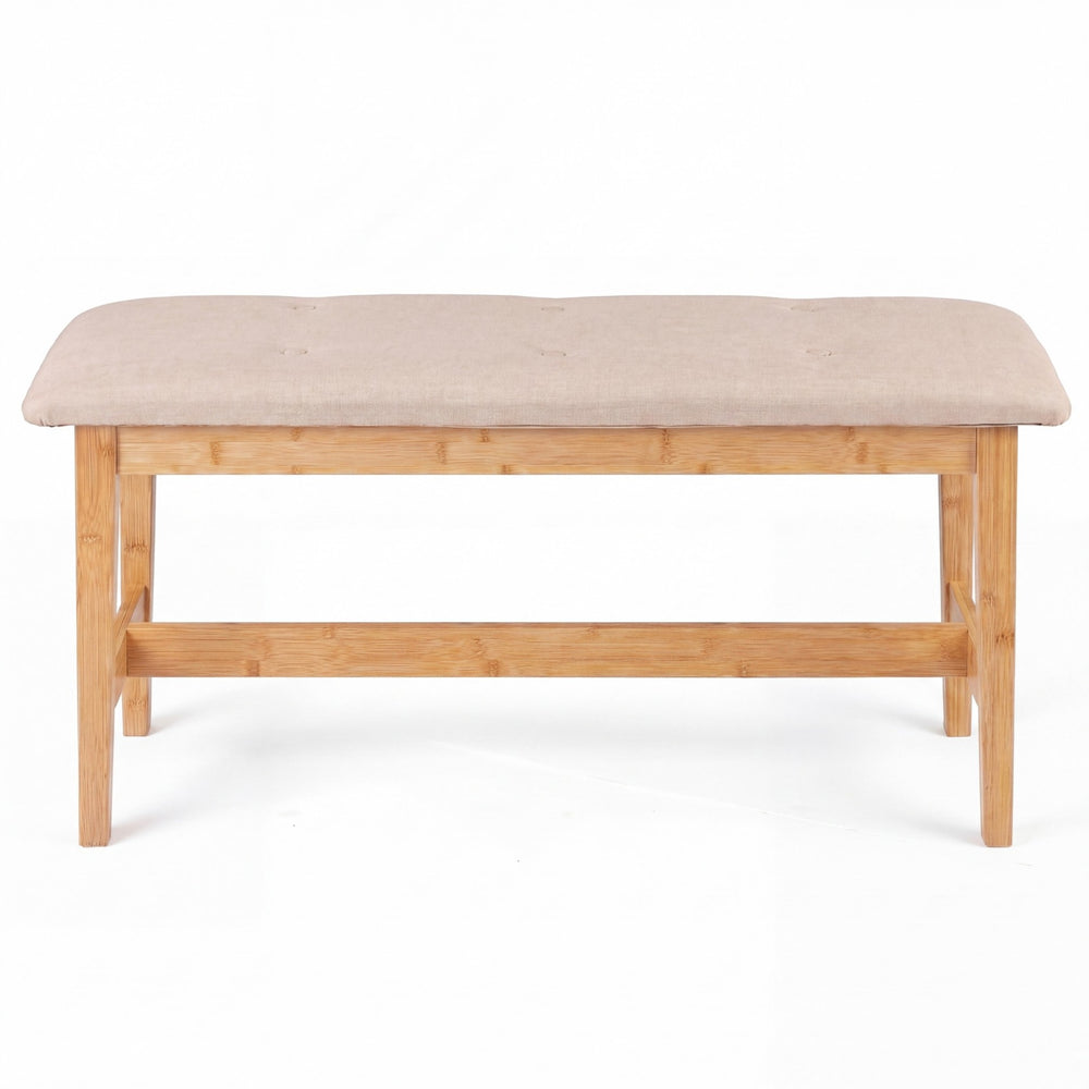 100 CM Button Tufted End of Bamboo Bed Bench with Padded Seat-Natrual