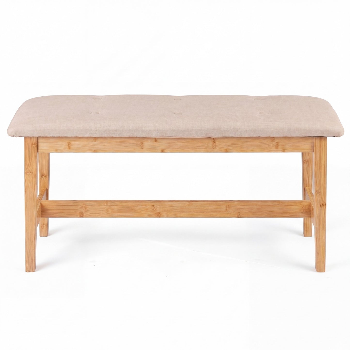 100 CM Button Tufted End of Bamboo Bed Bench with Padded Seat-Natrual