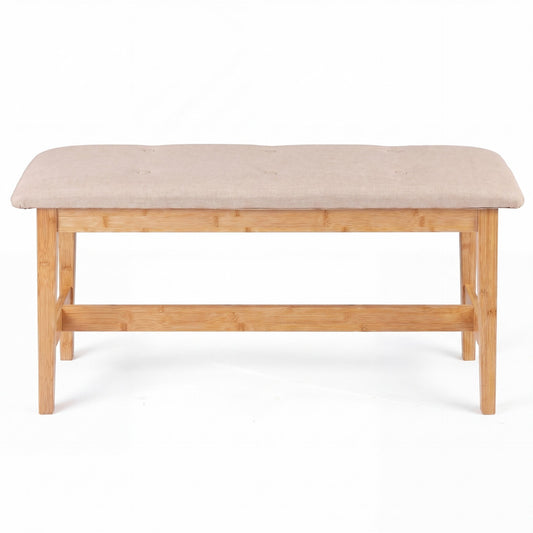 100 CM Button Tufted End of Bamboo Bed Bench with Padded Seat-Natrual