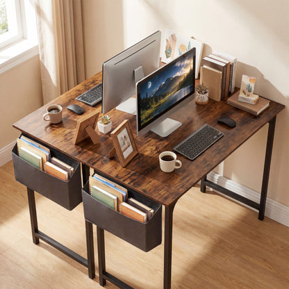 100 CM Computer Desk with Storage Bag and Hanging Hook-Rustic Brown