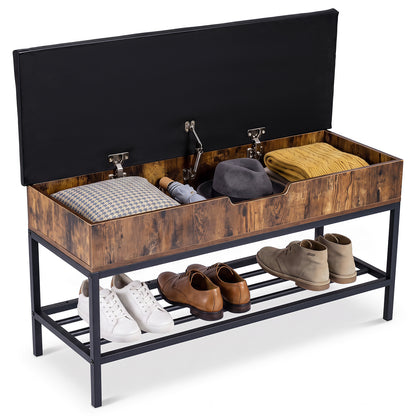 100 CM Shoe Storage Bench with Shelf & Lift Top for Entryway Living Room Bedroom-Rustic Brown