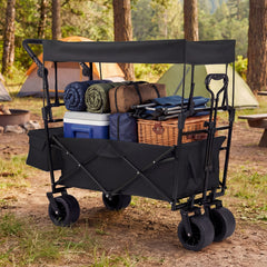 100 L Folding Garden Cart with Adjustable Handles and Canopy-Black