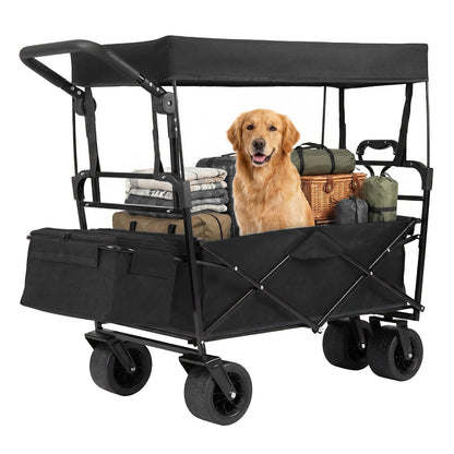100 L Folding Garden Cart with Adjustable Handles and Canopy-Black