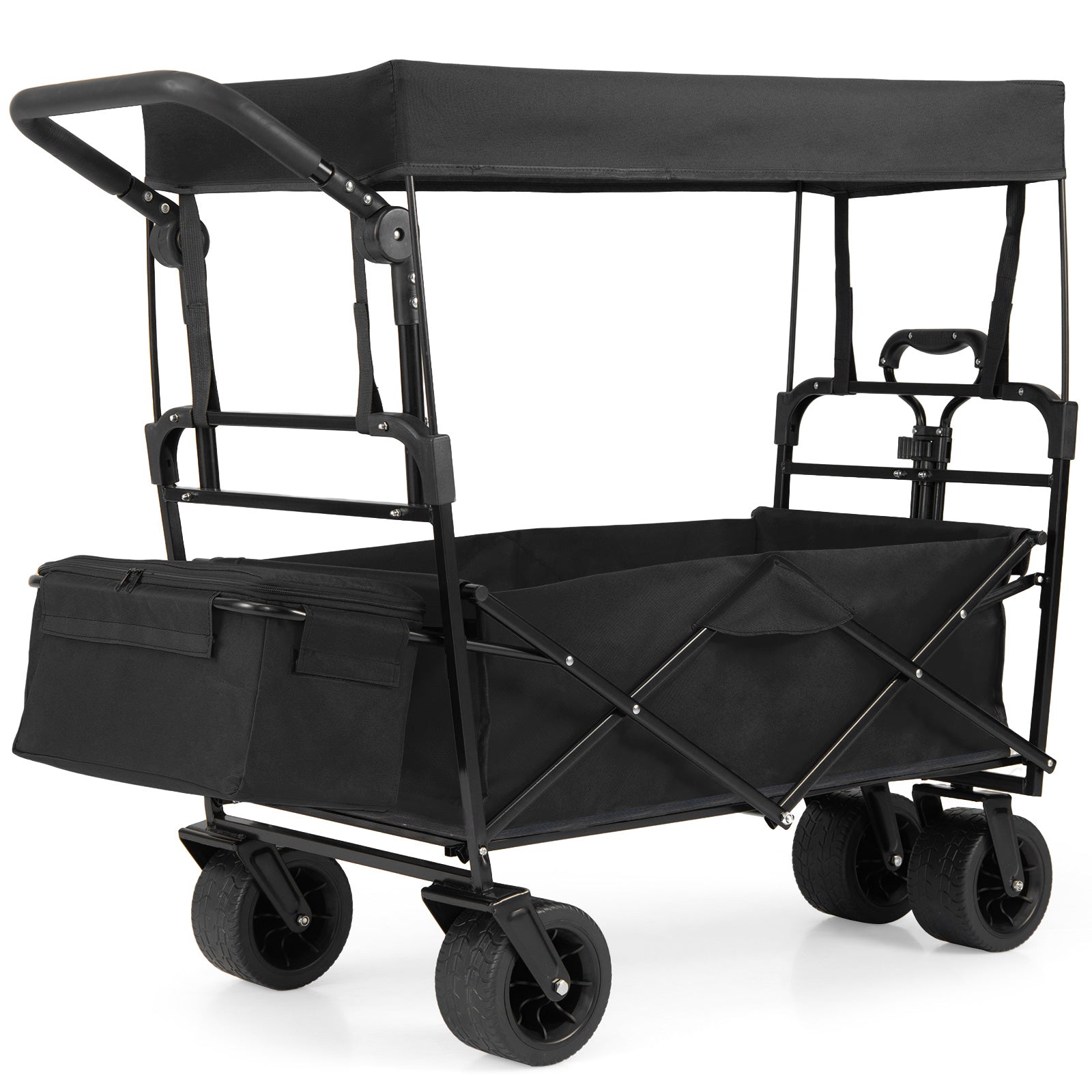 100 L Folding Garden Cart with Adjustable Handles and Canopy-Black