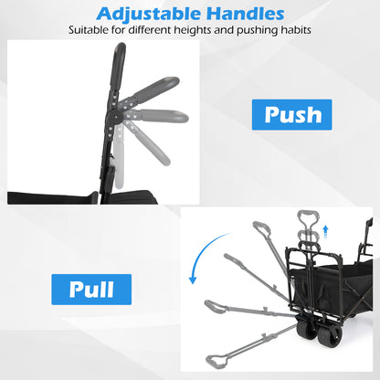 100 L Folding Garden Cart with Adjustable Handles and Canopy-Black