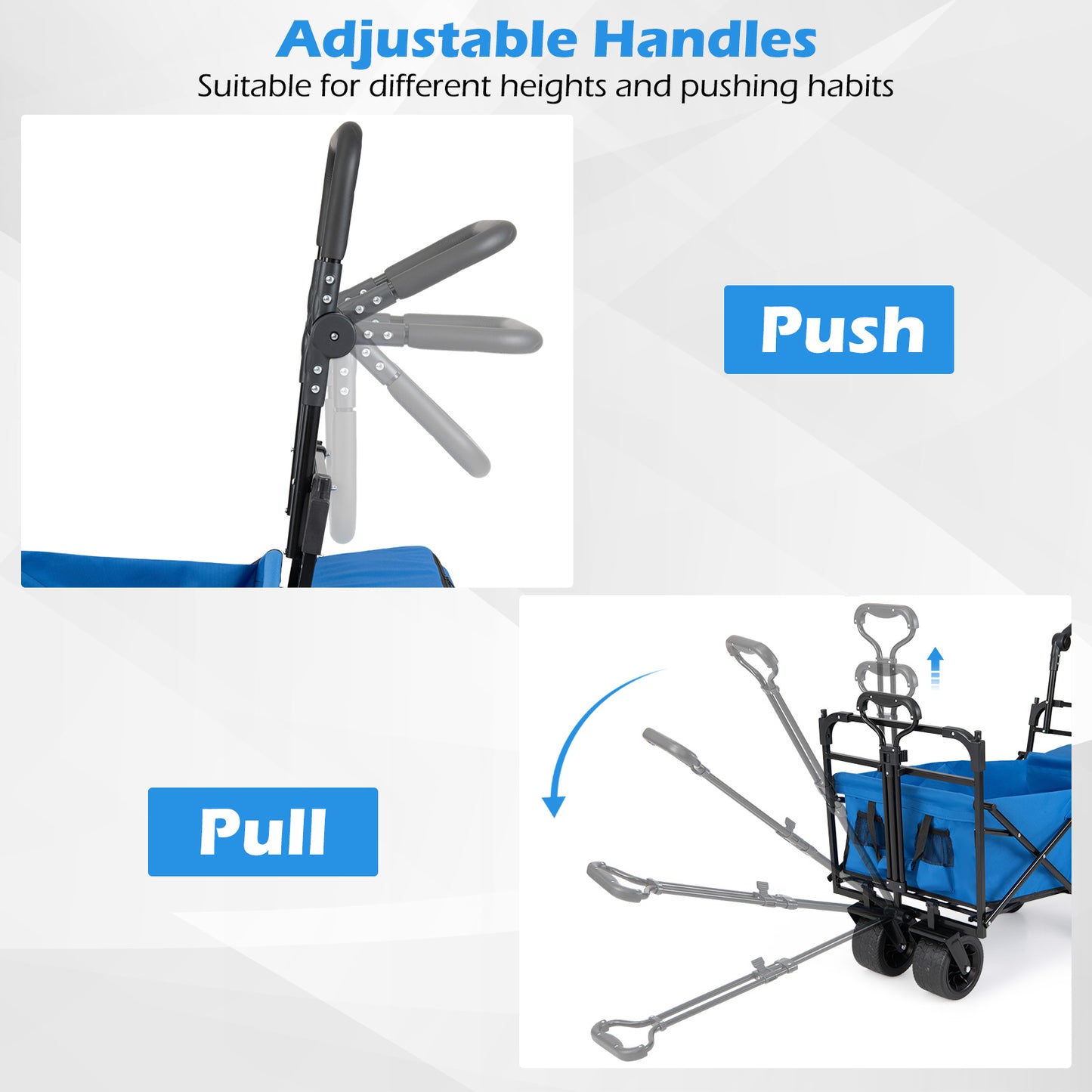 100 L Folding Garden Cart with Adjustable Handles and Canopy-Blue
