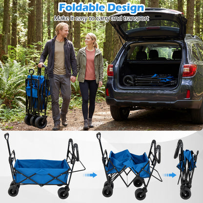 100 L Folding Garden Cart with Adjustable Handles and Canopy-Blue