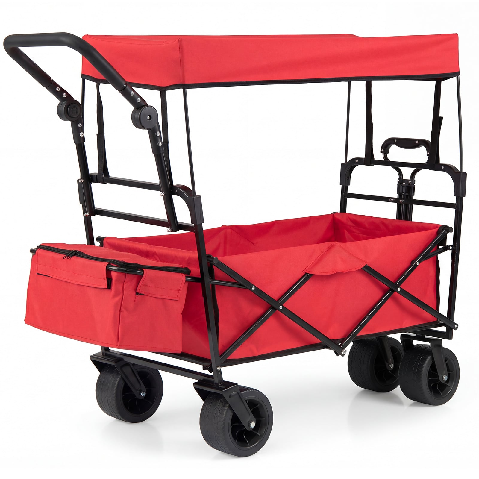100 L Folding Garden Cart with Adjustable Handles and Canopy-Red