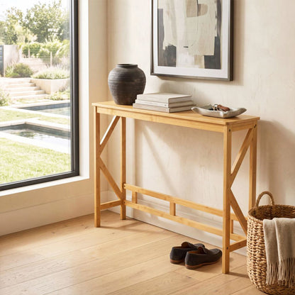 100 cm Bamboo Console Table for Narrow Entryway-Natural