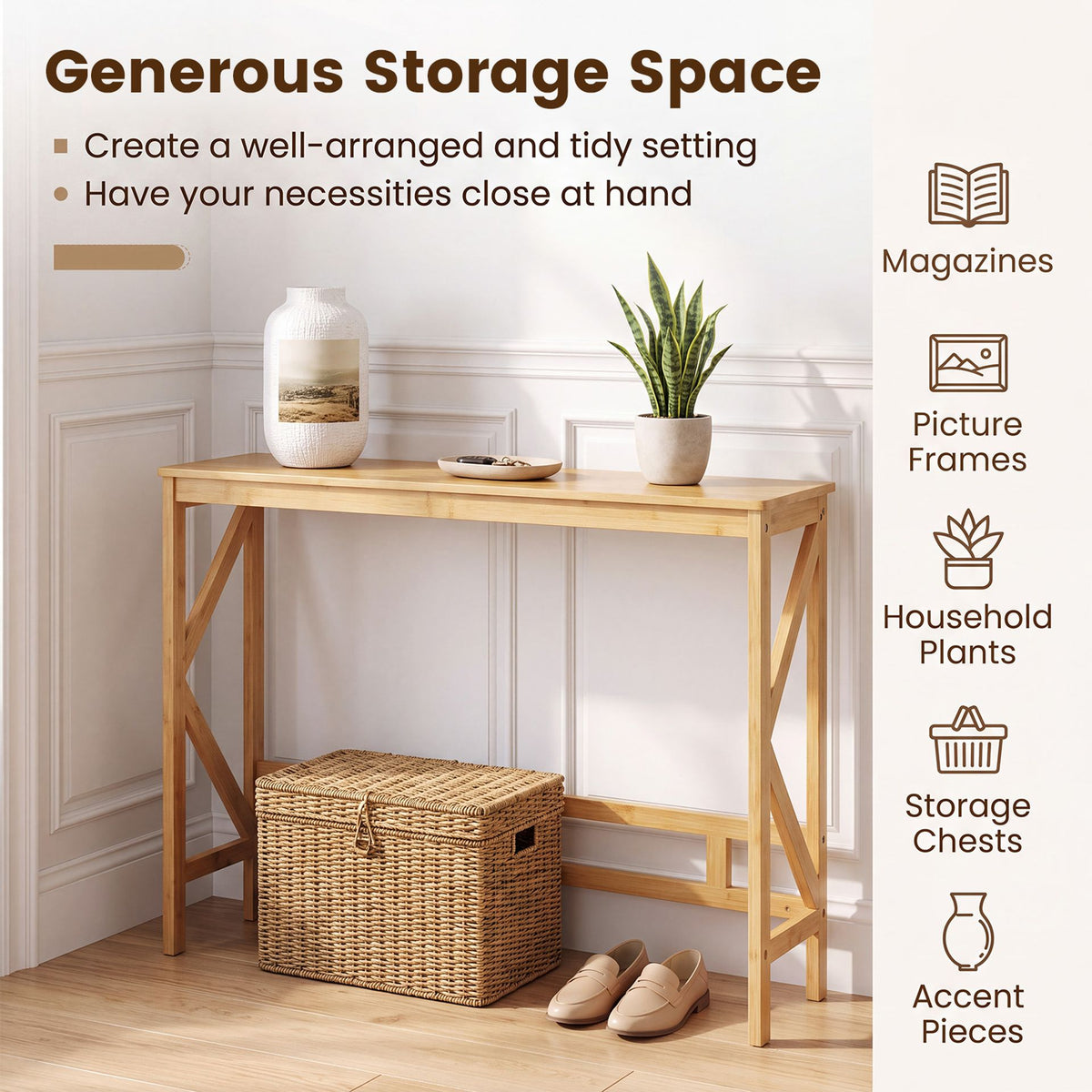 100 cm Bamboo Console Table for Narrow Entryway-Natural