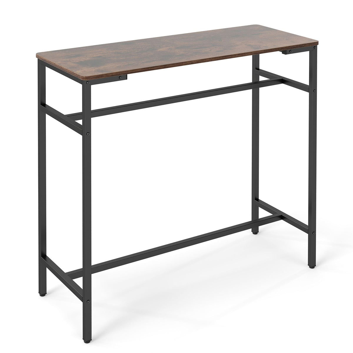 100 cm Long Bar Table with Footrest and Metal Frame for Kitchen Dining Room-Rustic Brown