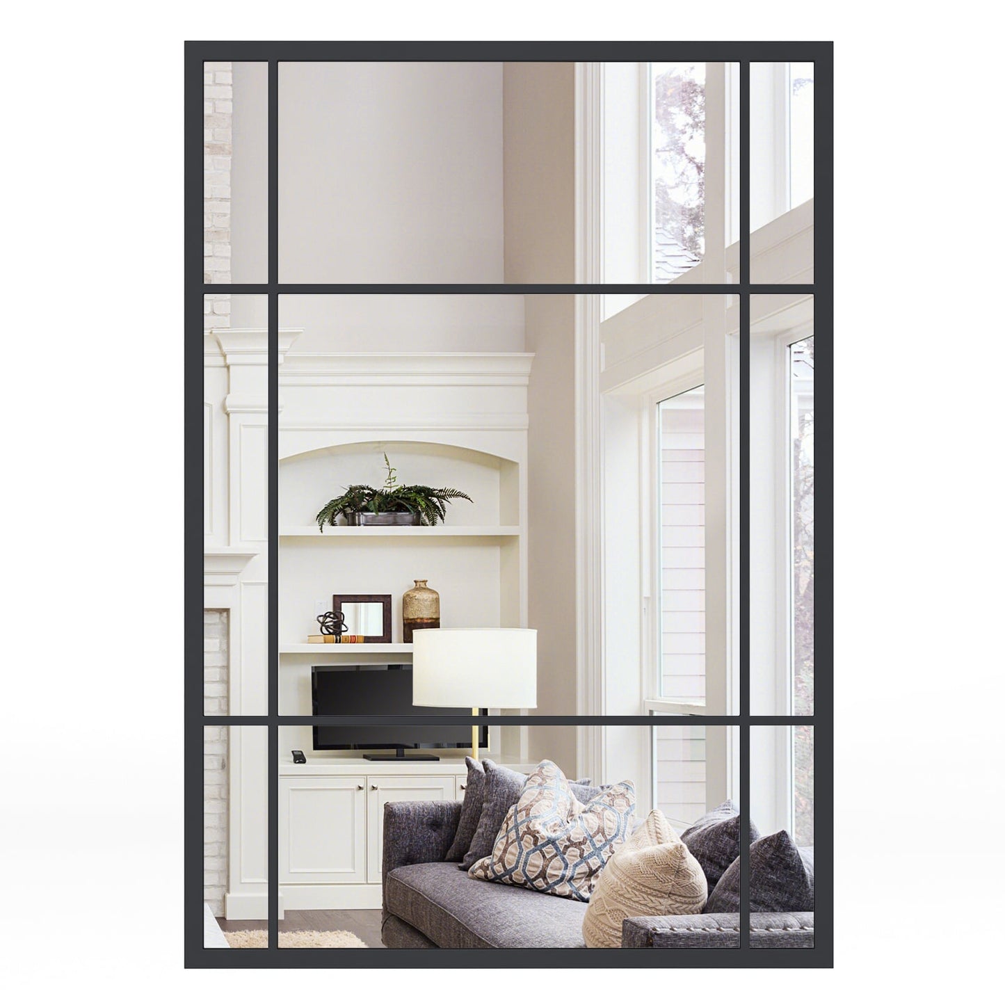 100 cm x 70 cm Wall Mounted Mirror Metal Framed Hanging Mirror for Living Room-Black