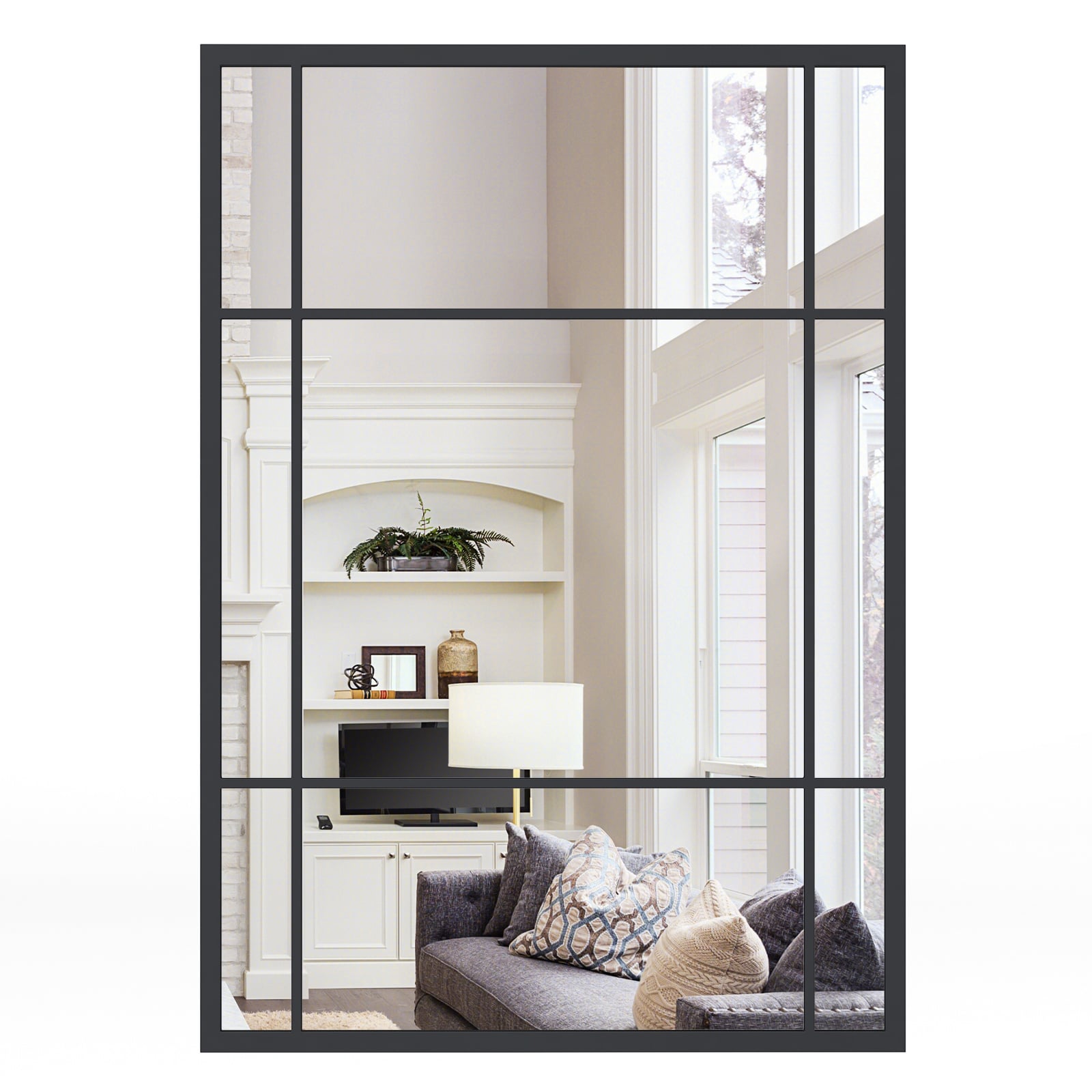 100 cm x 70 cm Wall Mounted Mirror Metal Framed Hanging Mirror for Living Room-Black