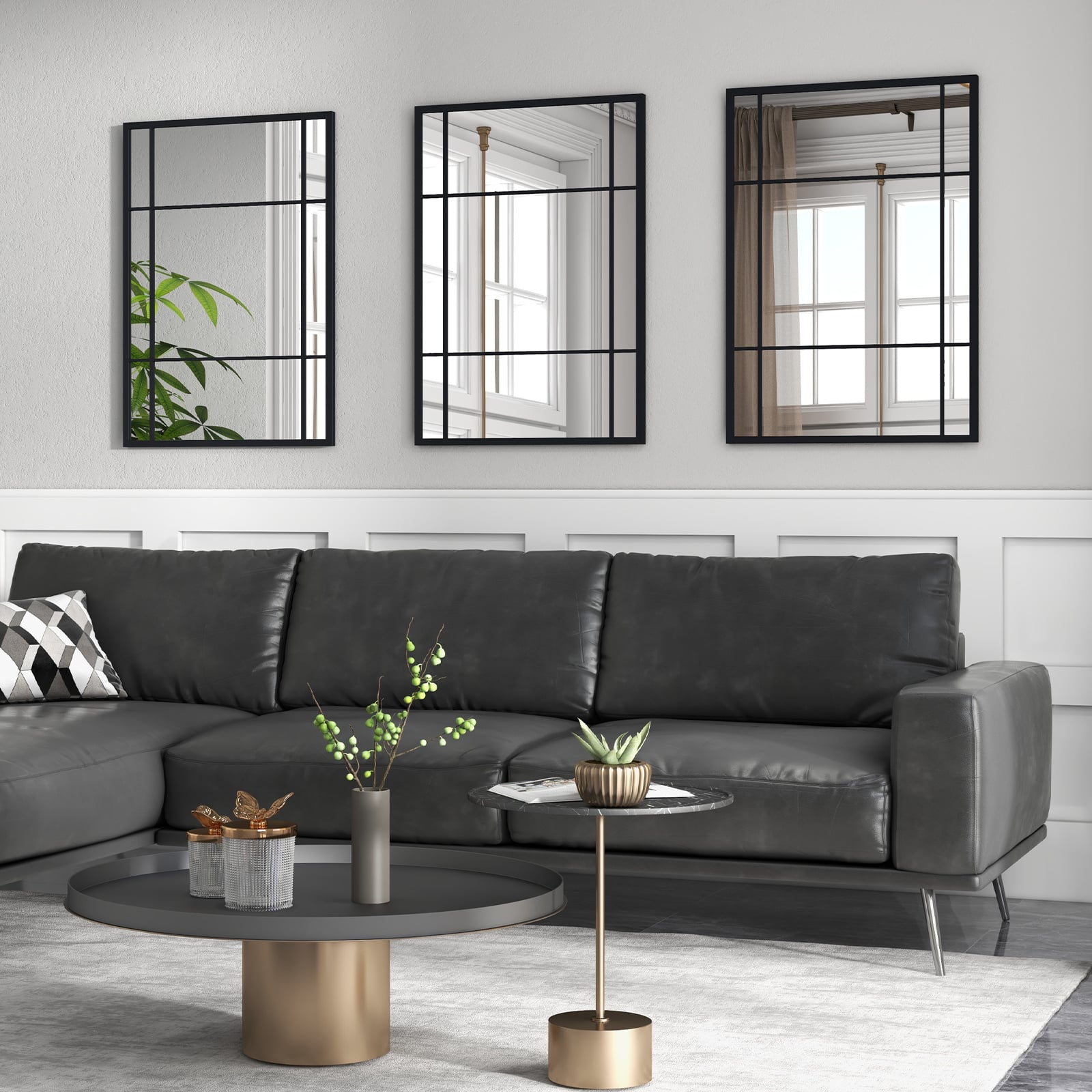 100 cm x 70 cm Wall Mounted Mirror Metal Framed Hanging Mirror for Living Room-Black