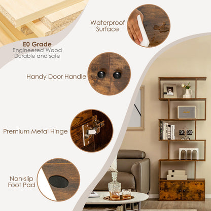 S-Shaped Bookshelf with Storage Cabiet for Living Room Brown