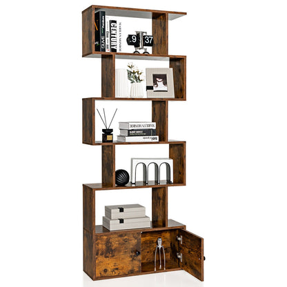 S-Shaped Bookshelf with Storage Cabiet for Living Room Brown