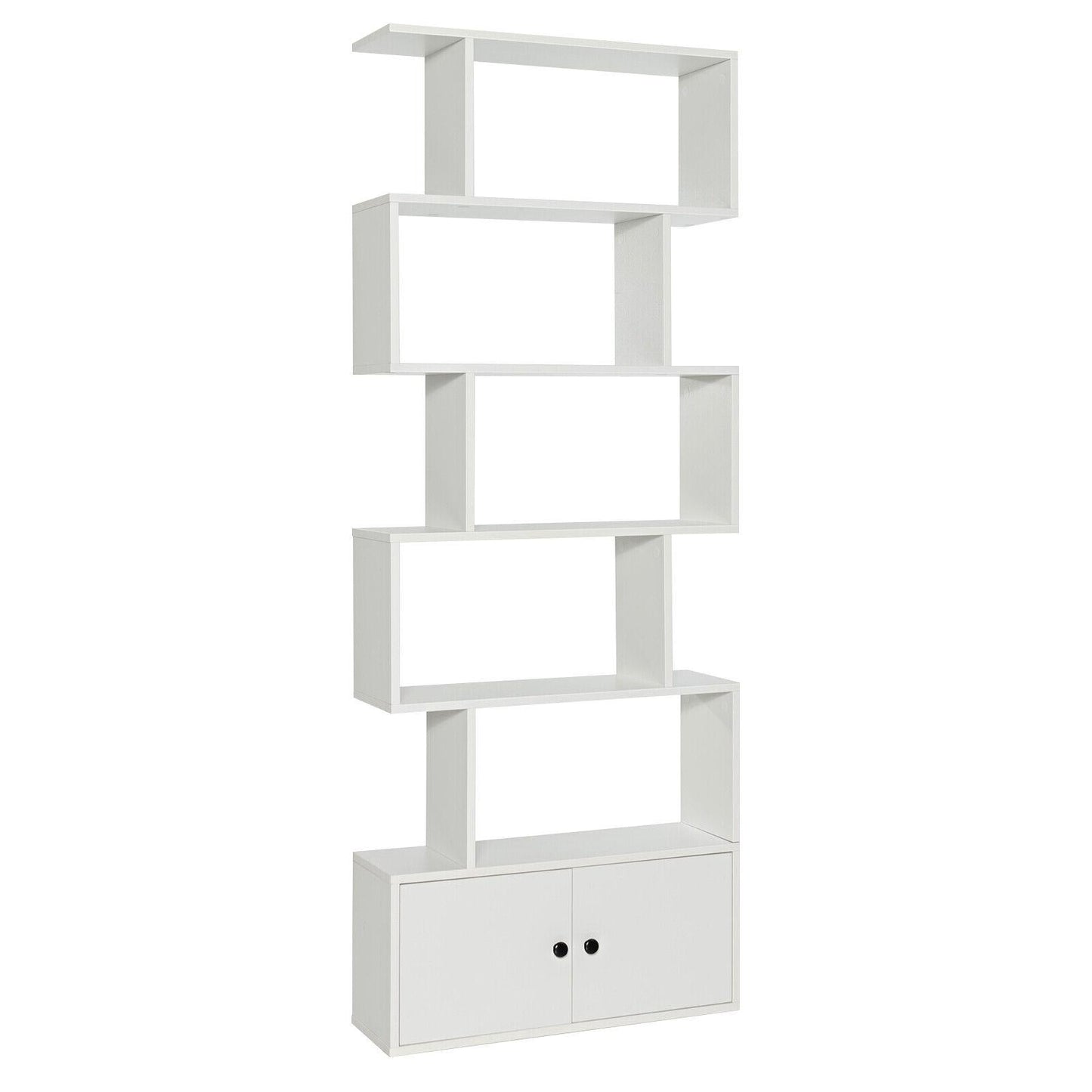 S-Shaped Bookshelf with Storage Cabiet for Living Room White