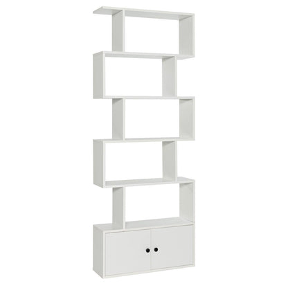 S-Shaped Bookshelf with Storage Cabiet for Living Room White