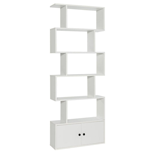 S-Shaped Bookshelf with Storage Cabiet for Living Room White