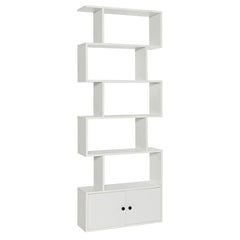 S-Shaped Bookshelf with Storage Cabiet for Living Room White