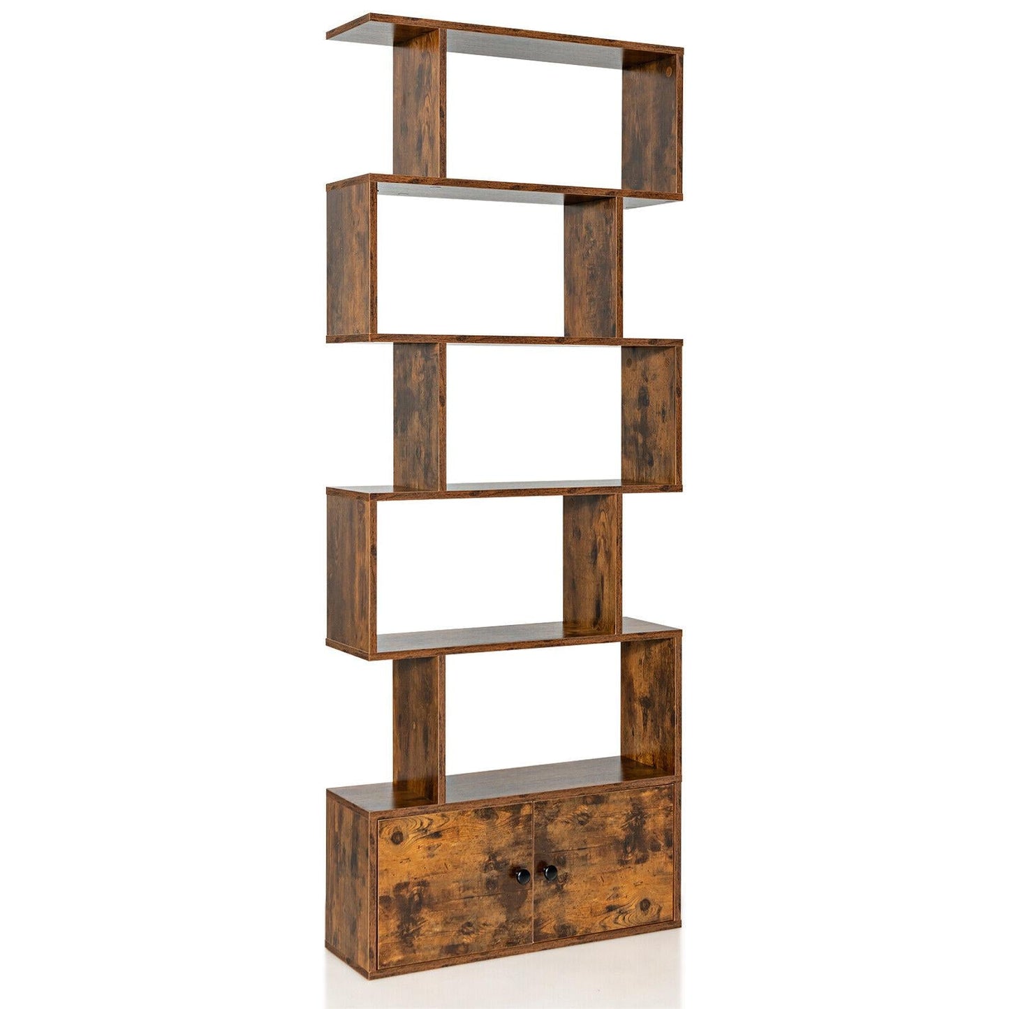 S-Shaped Bookshelf with Storage Cabiet for Living Room Brown