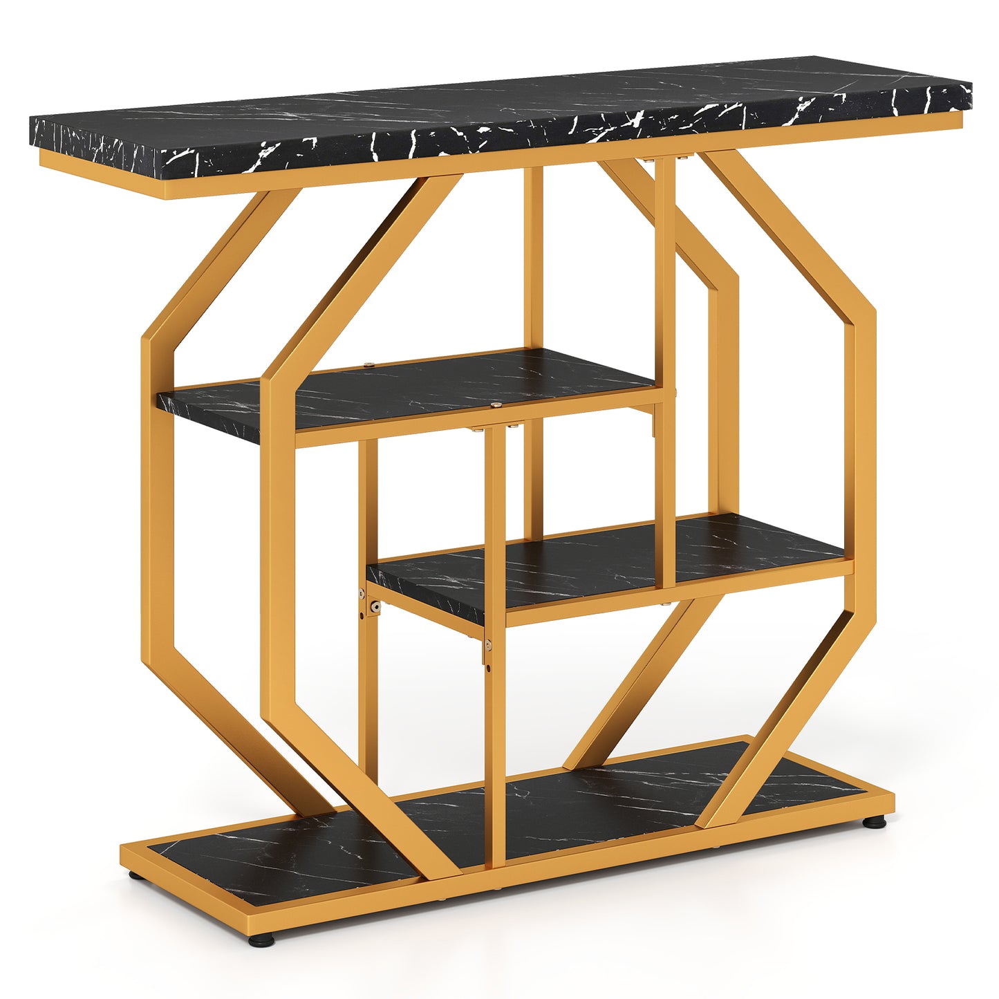 100CM 4-Tier Modern Entryway Table with Storage Shelves for Hallway-Black & Gold