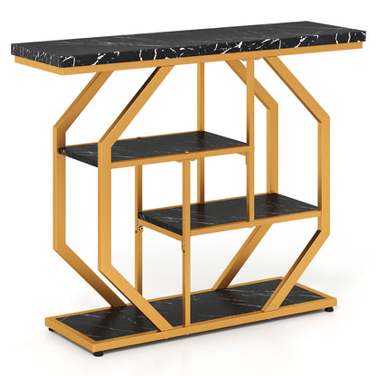100CM 4-Tier Modern Entryway Table with Storage Shelves for Hallway-Black & Gold