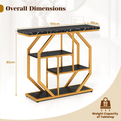 100CM 4-Tier Modern Entryway Table with Storage Shelves for Hallway-Black & Gold