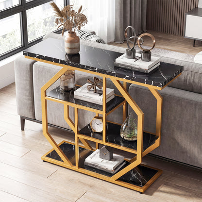 100CM 4-Tier Modern Entryway Table with Storage Shelves for Hallway-Black & Gold
