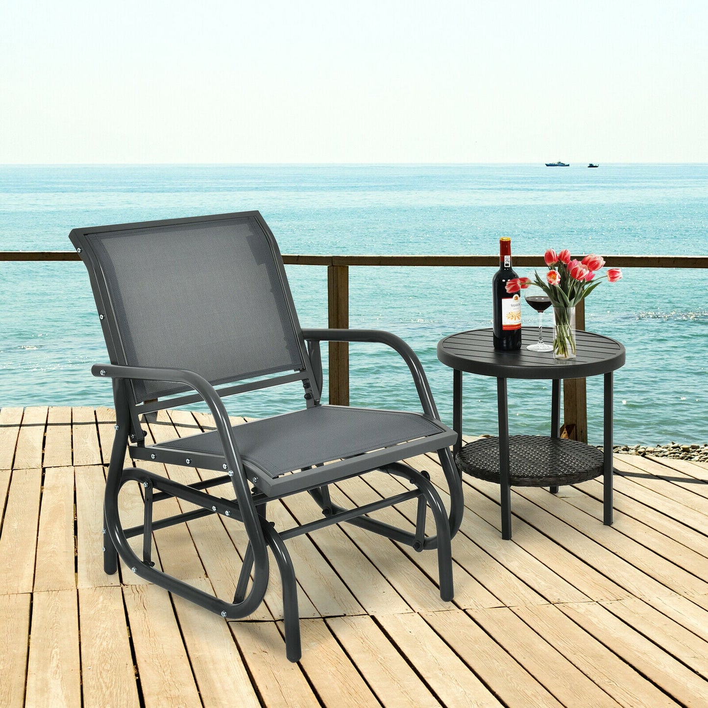 Outdoor Single Swing Glider Rocking Chair for Backyard-Grey