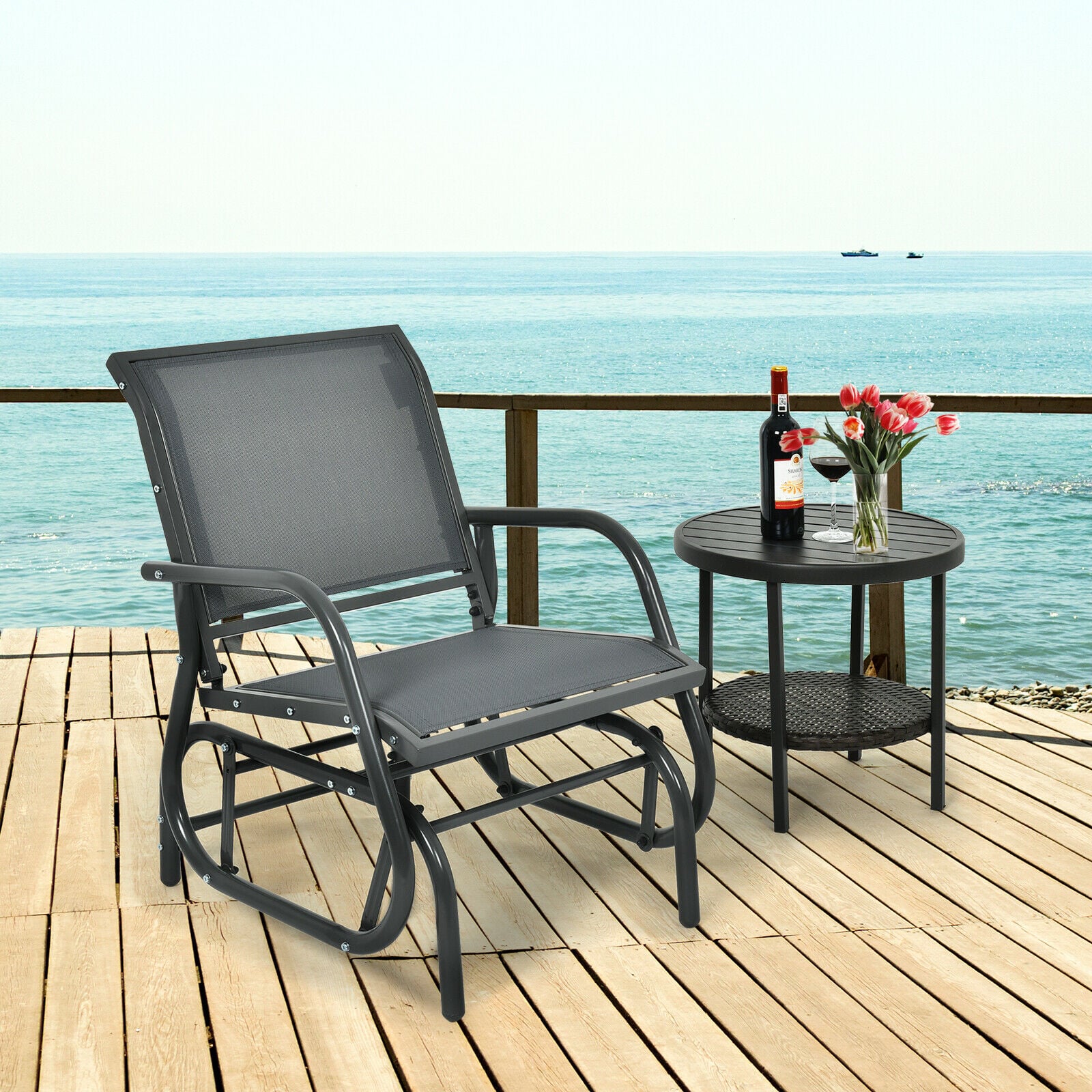 Outdoor Single Swing Glider Rocking Chair for Backyard-Grey