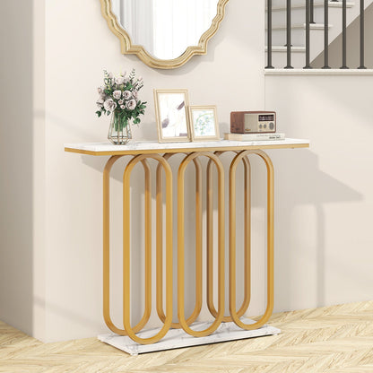 100 CM Faux Marble Entryway Table with Adjustable Foot Pads-White