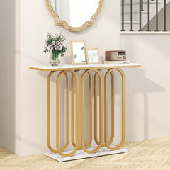 100 CM Faux Marble Entryway Table with Adjustable Foot Pads-White