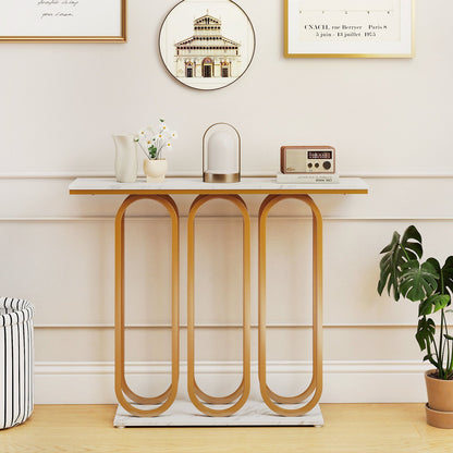 100 CM Faux Marble Entryway Table with Adjustable Foot Pads-White