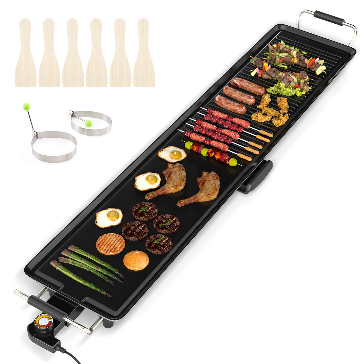 100 × 22cm Electric Griddle with 2 Nonstick Surfaces