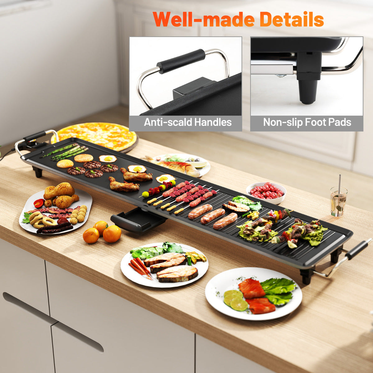 100 × 22cm Electric Griddle with 2 Nonstick Surfaces