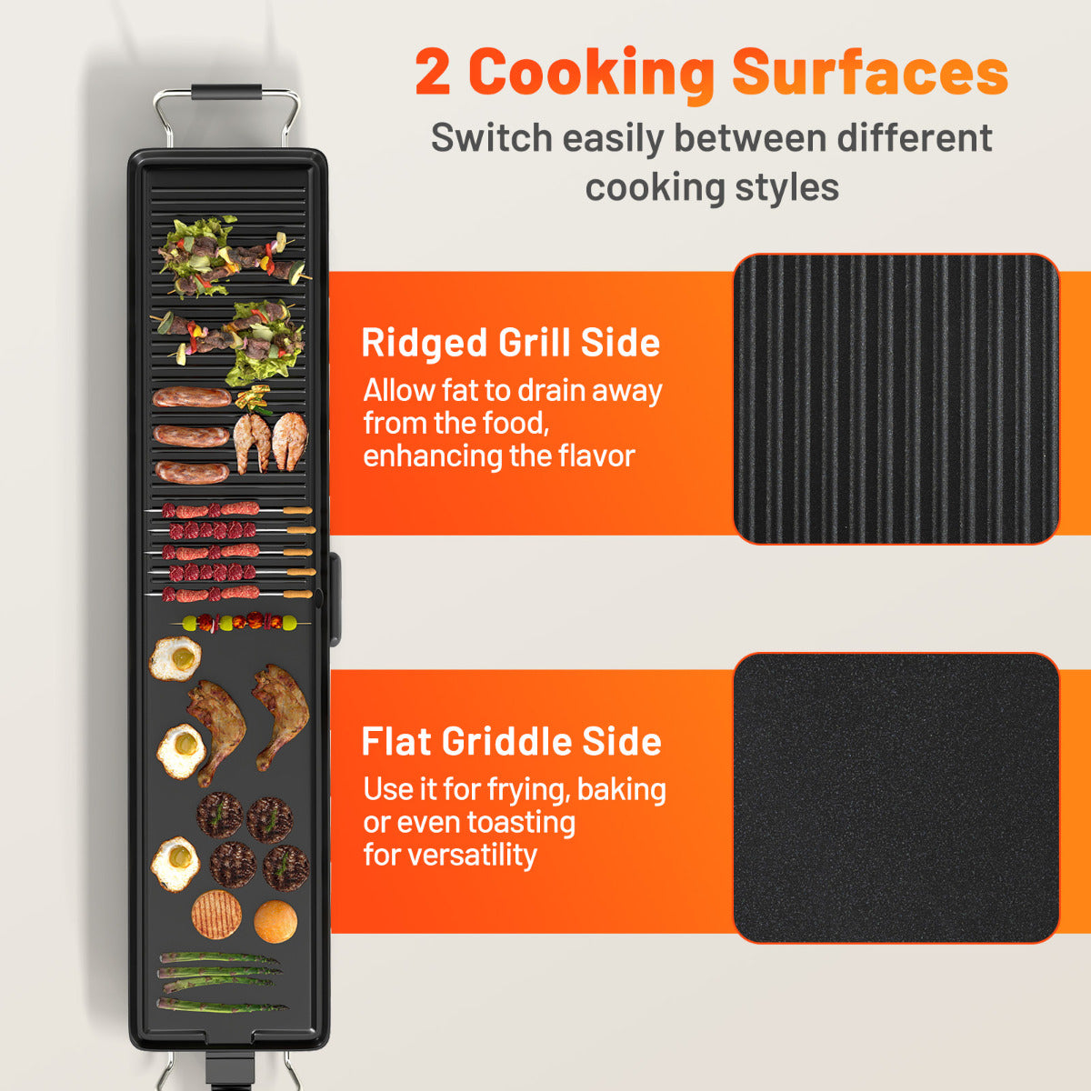 100 × 22cm Electric Griddle with 2 Nonstick Surfaces